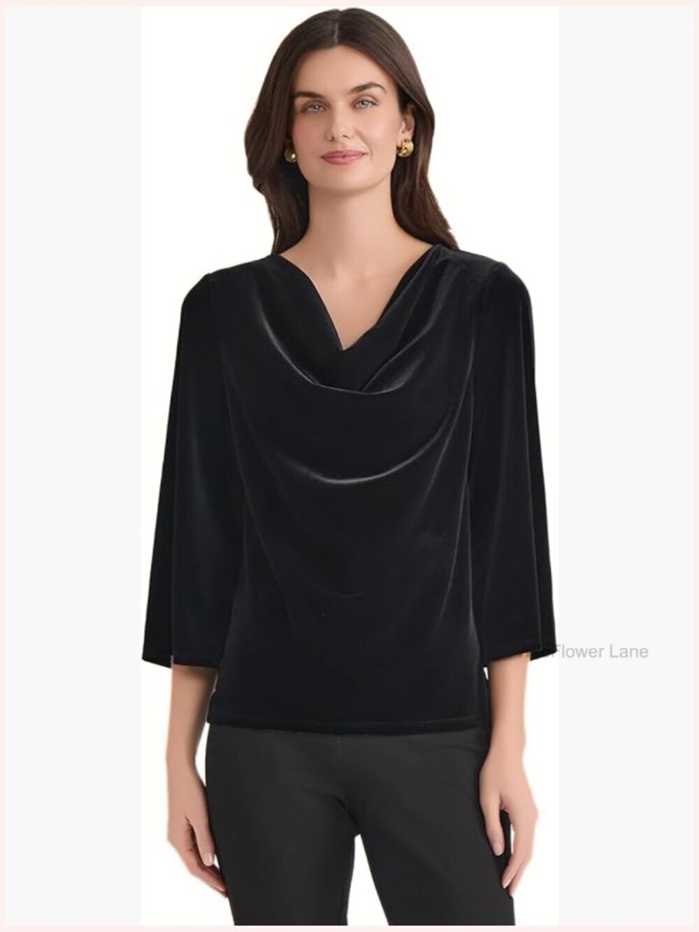 Bell Sleeve Velvet Cowl Neck Top Blouse